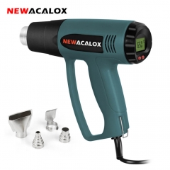 NEWACALOX 2000W 220V EU Plug Industrial Electric Hot Air Gun Temperature Controller LCD Heat Guns Shrinking Packing Thermal Heating Nozzle