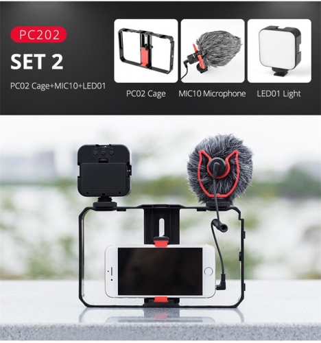 YELANGU PC202 High Quality Live Broadcast Kit Microphone LED Light Mobile Phone Video Rig Kit 