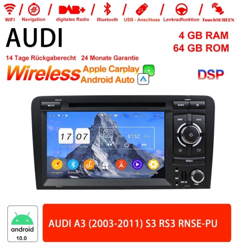 7 pouces androïde 12 autoradio 4GB RAM 64GB de ROM pour AUDI A3 (2003-2011) S3 RS3 RNSE-PU Carplay / Android Auto intégré