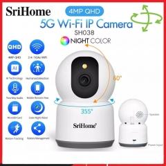 Srihome SH038 4.0MP Q-HD 2.4G/5G Dual Band Wifi IP Wireless Starlight Camera 2-Way Audio Night Color Surveilla CCTV PTZ Camera with 128GB TF-Card