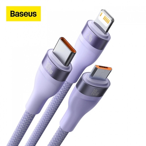 Baseus Câble de données de charge rapide 3 en 1 USB Type C 100W pour iPhone Xiaomi Samsung