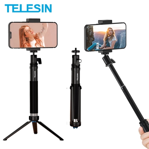 TELESIN 35 '' alliage d'aluminium Selfie bâton 360 ° Rotation rotule support de téléphone support de trépied