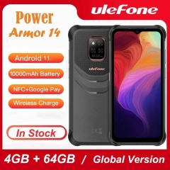 Ulefone Power Armor 14 Téléphone robuste 6.52 ''4GB 64GB 10000mAh Android 11 visage déverrouillage sans fil chargement version globale Smartphone