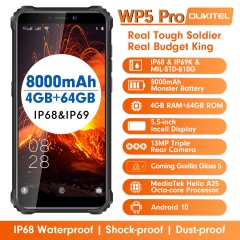 OUKITEL WP5 Pro IP68 Wasserdichtes Smartphone 4GB RAM + 64GB ROM 8000 mAh Android 10 13MP Dreifachkamera 5,5 Zoll Mobiltelefon