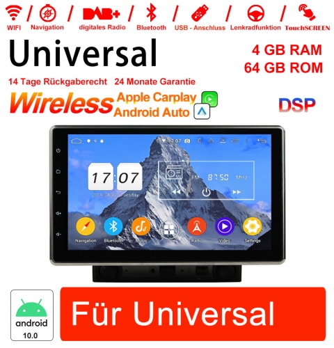 10 pouces Android 10.0 Autoradio / Multimédia 4 Go de RAM 64 Go ROM pour Navigation GPS Universel Radio Stéréo Intégré Carplay / Android Auto