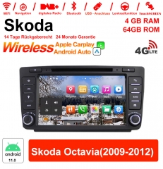 8 pouces Android 11.0 4G LTE Autoradio / multimédia 4 Go de RAM 64 Go de ROM pour Skoda Octavia (2009-2012) avec Navi, Wifi CarPlay / Android Auto