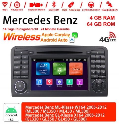 7 pouces Android 11.0 4G LTE  Autoradio / multimédia 4GB RAM 64GB ROM pour le benz W164 X164 Carplay intégré/ Android Auto