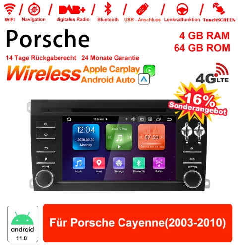 7 Inch Android 11.0 4G LTE Car Radio / Multimedia 4GB RAM 64GB ROM For Porsche Cayenne (2003-2010)