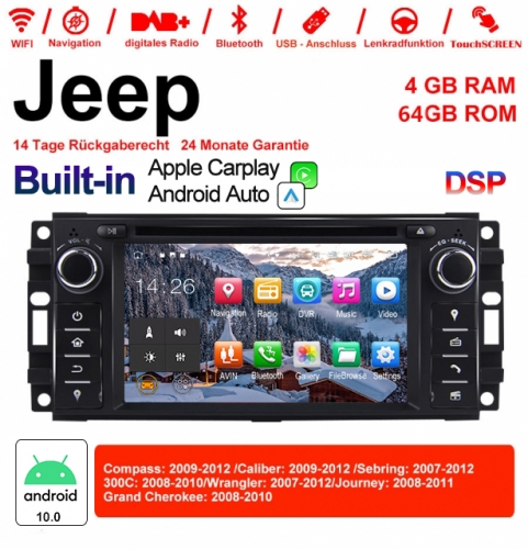 6.2 Autoradio Android 10.0 Pouces / Multimédia 4Go RAM 64Go de RAM pour Jeep Wrangler Compass Calibre Sebring Journey Carplay / Android Auto intégré