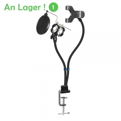 Microphone Stand 2-in-1 Mic and Smartphone Clip Holder Desktop Microphone Flexible Hose Support for Live Streaming Recording Gaming