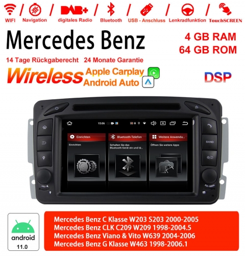7 "Android 11.0 4G LTE Car Radio / Multimedia 4GB RAM 64GB ROM For Benz C Class W203 W209 G Class W463 A Class W168 Vito Built-in Carplay / Android Au
