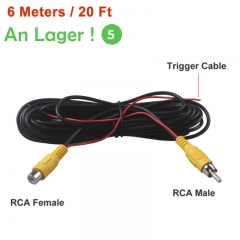 6 Meters RCA Male Female Car Reverse Rear View Parking Camera Video Extension Cable with Trigger Cable