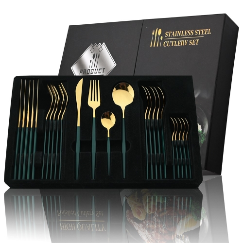 24Pcs Cutlery Set Stainless Steel Knife Fork Spoon Tableware Set Festival Kitchen Tableware Gift