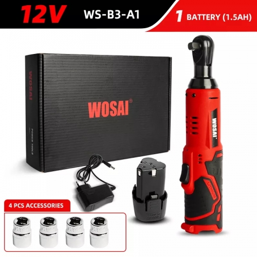 WOSAI 45NM Cordless Electric Wrench 12V 3/8 Ratchet Set Angle Drill Screwdriver To Remove Screw Nut Car Repair Tool