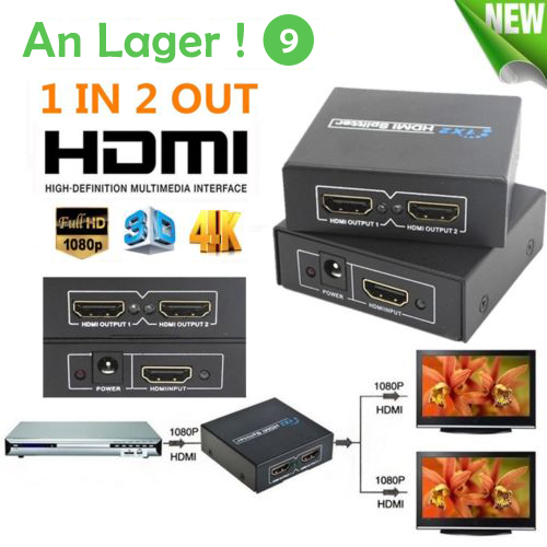 HDCP HDMI Splitter Full HD 1080p Video HDMI Switch Switcher 1X2 Split 1 in 2 Out Amplifier Dual Display For HDTV DVD PS3 Xbox