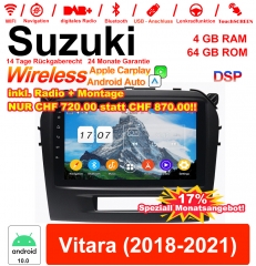 9 Zoll Android 12.0 Autoradio / Multimedia 4GB RAM 64GB ROM Für Suzuki Vitara 2018-2021 Mit WiFi NAVI Bluetooth USB