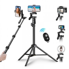 57-93mm 4-Section Multile Heights & Adjustable Phone Tripod & Selfie Stick for Selfie/ Live Streaming/ Video/ Meeting/ Outdoor/ Teaching /Phone/ GoPro