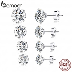 CZ Stud 925 Sterling Silver Plated Platinum Plated Hypoallergenic Round Cubic Zirconia Earrings 4mm 5mm 6mm 7mm