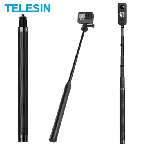 TELESIN 116cm Monopode en Fibre de Carbone Selfie Stick Extensible avec 1/4 Vis pour GoPro Hero 10 9 8 7 6 insta360 Osmo Action Camera