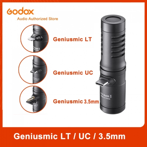 Godox Geniusmic 3.5mm  /LT / UC Mini microphone pour iPhone Smartphone Android avec pare-brise hypercardioïde haute sensibilité