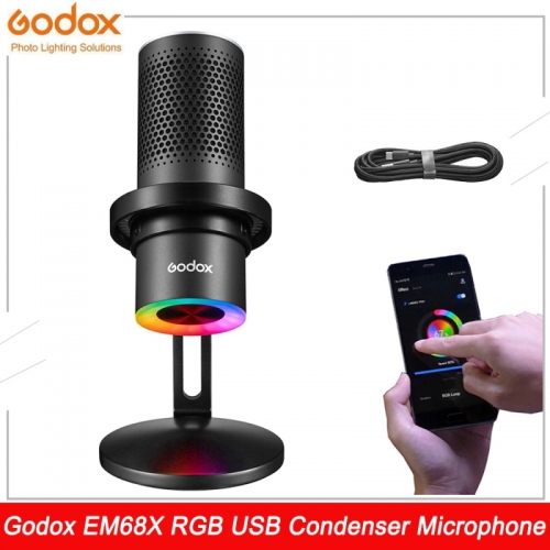 Godox EM68X E-sport Microphone RGB USB Condenser Microphone Podcast Mic Controlled by Godox Mic App for Podcasting/ Recording/ Streaming/ Gaming