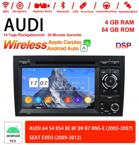 7 Zoll Android 12.0  Autoradio / Multimedia 4GB RAM 64GB ROM Für AUDI A4 SEAT EXEO S4 RS4 8E 8F B9 B7 RNS-E