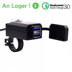 Motorcycle QC3.0 USB Charger Waterproof Dual USB Moto Quick Fast Charging 12-24V for motocicleta 22mm Handlebar