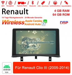 9 Zoll Android 12.0 Autoradio / Multimedia 4GB RAM 64GB ROM Für Renault Clio III 2005-2014 Built-in Carplay / Android Auto