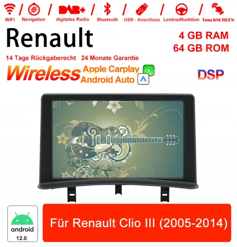 9 pouces Android 12.0 Autoradio / Multimedia 4GB RAM 64GB ROM Pour Renault Clio III 2005-2014 Carplay intégré / Android Auto