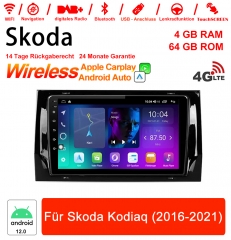 10 pouces Android 12.0 4G LTE Autoradio / Multimedia 4GB RAM 64GB ROM Pour Skoda Kodiaq 2016-2021 Carplay intégré / Android Auto