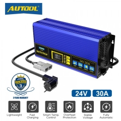 AUTOOL EM160 Smart 24V 30A Car Battery Charger for Forklift Club Auto Golf Cart 200AH-300AH Fast Charger for 8S 24V LiFePO4 Golf