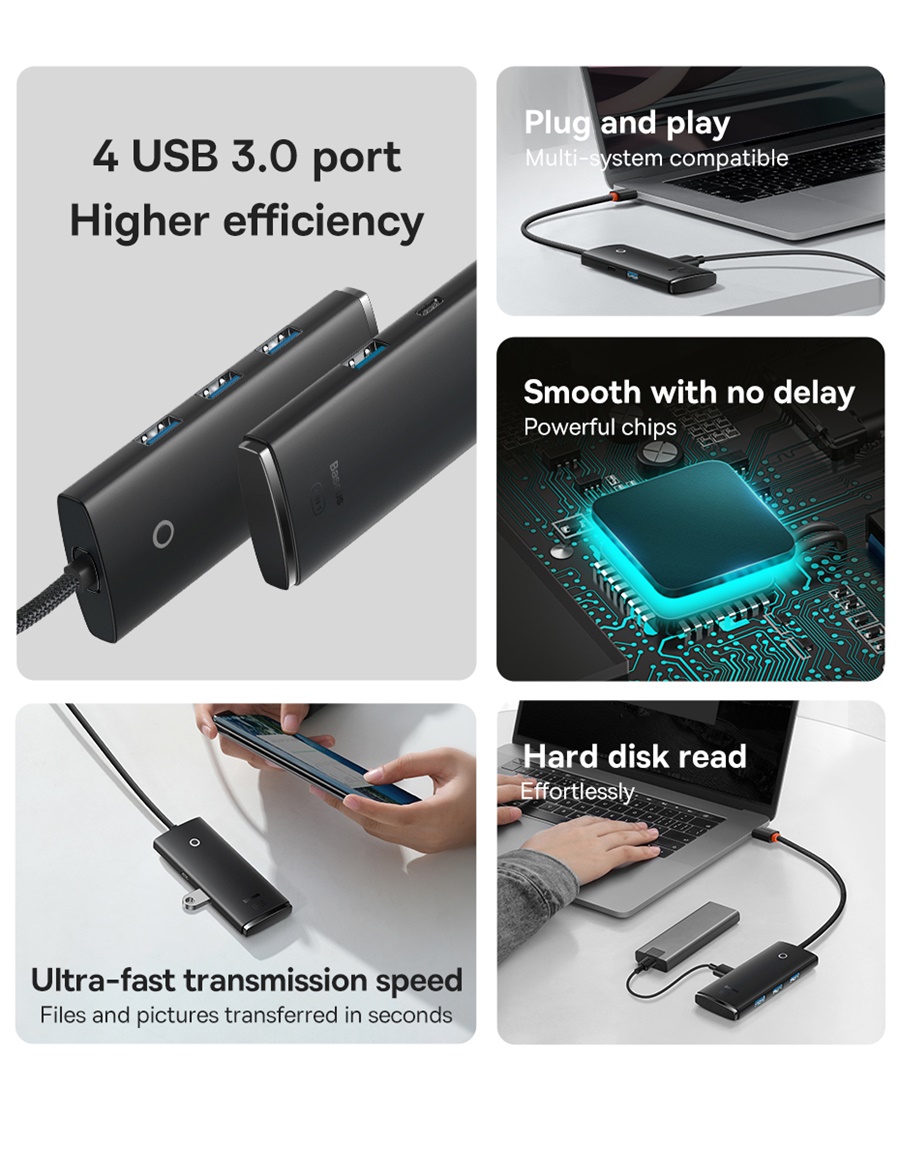 Répartiteur Baseus USB HUB 4 en 1