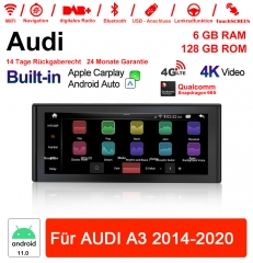 10 pouces Qualcomm Snapdragon 665 8 Core Android 11.0  Autoradio/ Multimédia 6Go de RAM 128Go de ROM pour AUDI A3 2014-2020 CarPlay intégré