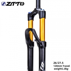 Fourche à Suspension pneumatique ZTTO VTT 120mm 26 27.5 29 pouces QR Tube droit à dégagement rapide 1 1/8 "pour VTT couleur or
