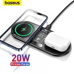 Baseus 20W Dual Wireless Chargers for iPhone 14 13 Airpod Pro Fast Qi Wireless Charger for Samsung Xiaomi 12 pro Charging Pad