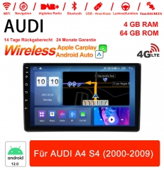9 Zoll Android 12.0 4G LTE Autoradio / Multimedia 4GB RAM 64GB ROM Für Audi A4 S4(2000-2009)
