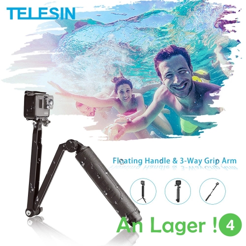 TELESIN Waterproof Selfie Stick Floating Hand Grip + 3-Way Grip Arm Monopod Pole Tripod for GoPro