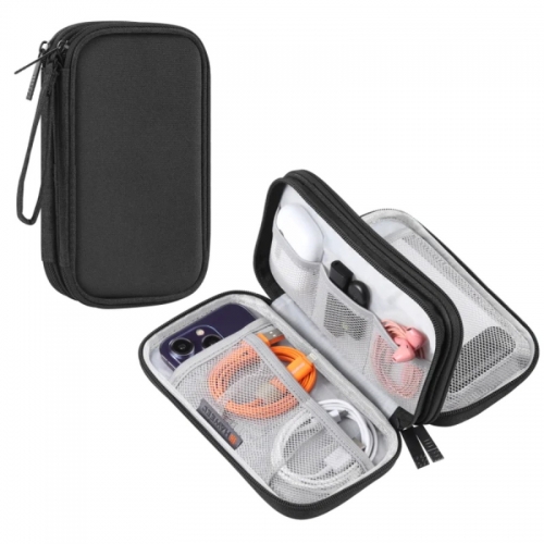 Electronic double layer storage bag for cables, charger, power bank, phones, earphones