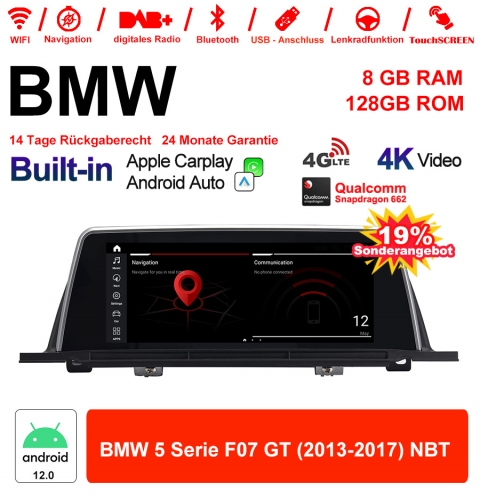 10.25 inch Qualcomm Snapdragon 665 8 Core Android 12.0 4G LTE Car Radio / Multimedia USB WiFi Carplay For BMW 5 Series F07 GT (2013-2017) NBT