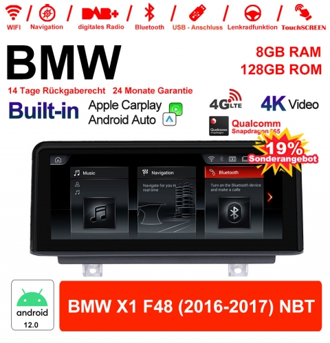 10.25" Qualcomm Snapdragon 665 Android 12.0 4G LTE Autoradio / Multimédia USB WiFi Navi Carplay Pour BMW X1  F48 (2016-2017) NBT