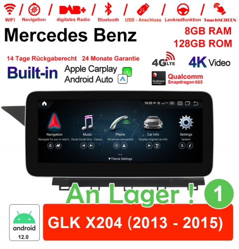 Qualcomm Snapdragon 665 8 Core Android 12 4G LTE Car Radio / Multimedia 8GB RAM 128GB ROM For Benz GLK X204 2013-2015 NTG4.5 Built-in CarPlay