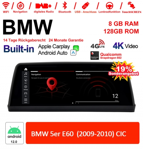 10.25 Zoll Qualcomm Snapdragon 665 8 Core Android 12.0 4G LTE Autoradio / Multimedia USB WiFi Navi Carplay Für BMW 5 Series E60 (2009-2010) CIC