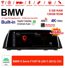 10.25 Zoll Qualcomm Snapdragon 665 8 Core Android 12.0 4G LTE Autoradio / Multimedia USB WiFi Navi Carplay Für BMW 5 Series F10/ F18 (2011-2012) CIC