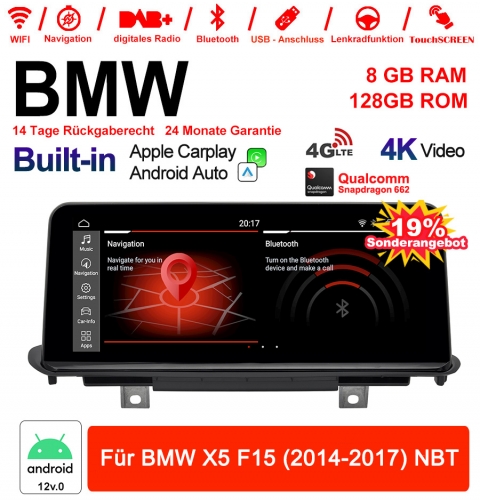10.25 Zoll Qualcomm Snapdragon 665 8 Core Android 12.0 4G LTE Autoradio / Multimedia USB WiFi Navi Carplay Für BMW X5 F15 (2014-2017) NBT