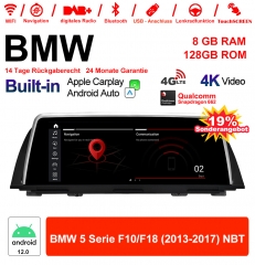 10.25 inch Qualcomm Snapdragon 665 8 Core Android 12.0 4G LTE Car Radio / Multimedia USB WiFi Carplay For BMW 5 Series F10/F18 (2013-2017) NBT