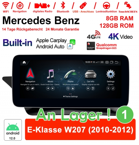 Qualcomm Snapdragon 665 8 Core Android 12 4G LTE Autoradio/Multimédia 8Go RAM 128Go ROM pour Benz E-Klasse W207 2010-2012 NTG4.0 CarPlay intégre