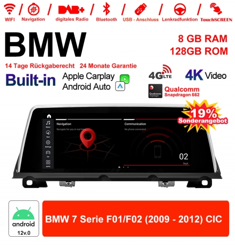 10.25" Qualcomm Snapdragon 665 Android 12.0 4G LTE Autoradio / Multimédia USB WiFi Navi Carplay Pour BMW 7 Series F01 F02 (2009-2012) CIC