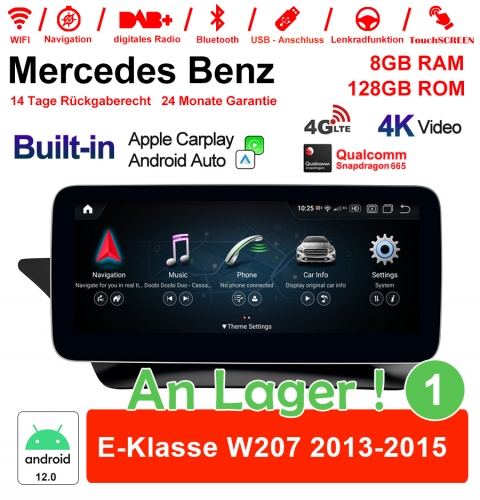 Qualcomm Snapdragon 665 8 Core Android 12 4G LTE Car Radio/Multimedia 8GB RAM 128GB ROM For Benz E Class W207 2013-2015 NTG4.5 Built-in CarPlay
