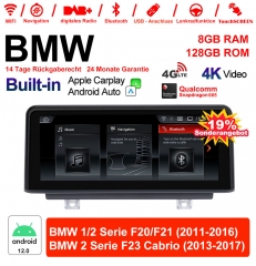 10.25 Inch Qualcomm Snapdragon 665 8 Core Android 12.0 4G LTE Car Radio / Multimedia USB WiFi Navi Carplay For BMW 1 Serie / 2 Serie