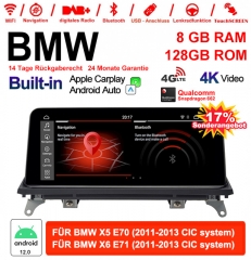 10.25 Zoll Qualcomm Snapdragon 665 8 Core Android 12.0 4G LTE Autoradio / Multimedia USB WiFi Navi Carplay Für BMW X5/X6  E70/71 (2011-2013) CIC